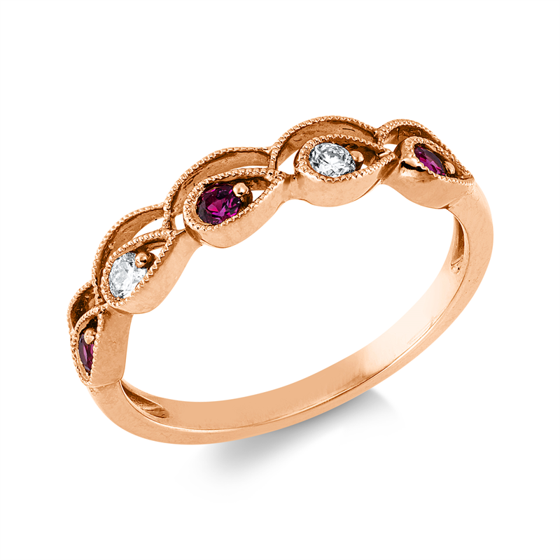 Ring mit Rubin  aus 750/-18 Karat Rotgold mit 2 Diamanten 0