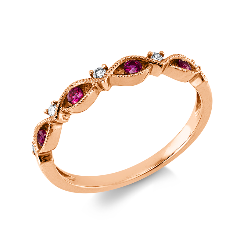 Ring mit Rubin  aus 750/-18 Karat Rotgold mit 5 Diamanten 0