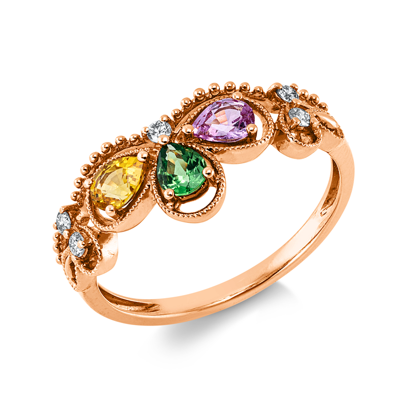 Ring mit Saphir  aus 750/-18 Karat Rotgold mit 5 Diamanten 0