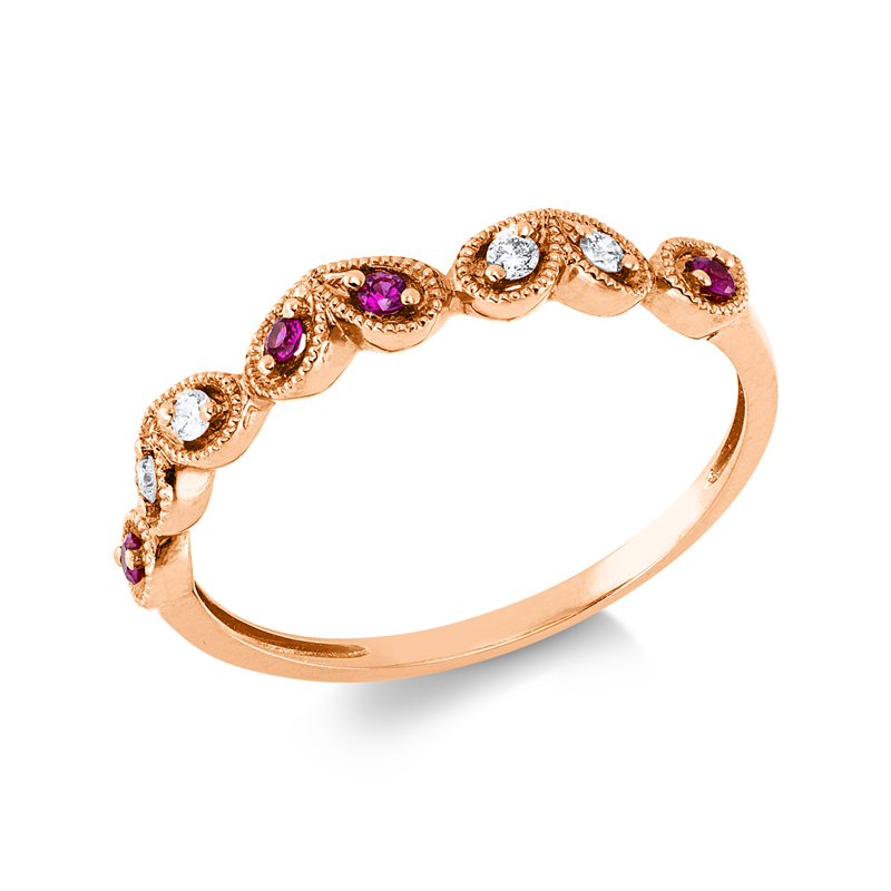 Ring mit Rubin  aus 750/-18 Karat Rotgold mit 4 Diamanten 0