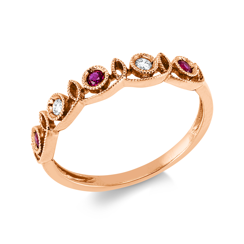 Ring mit Rubin  aus 750/-18 Karat Rotgold mit 2 Diamanten 0