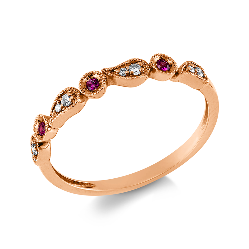 Ring mit Rubin  aus 750/-18 Karat Rotgold mit 8 Diamanten 0