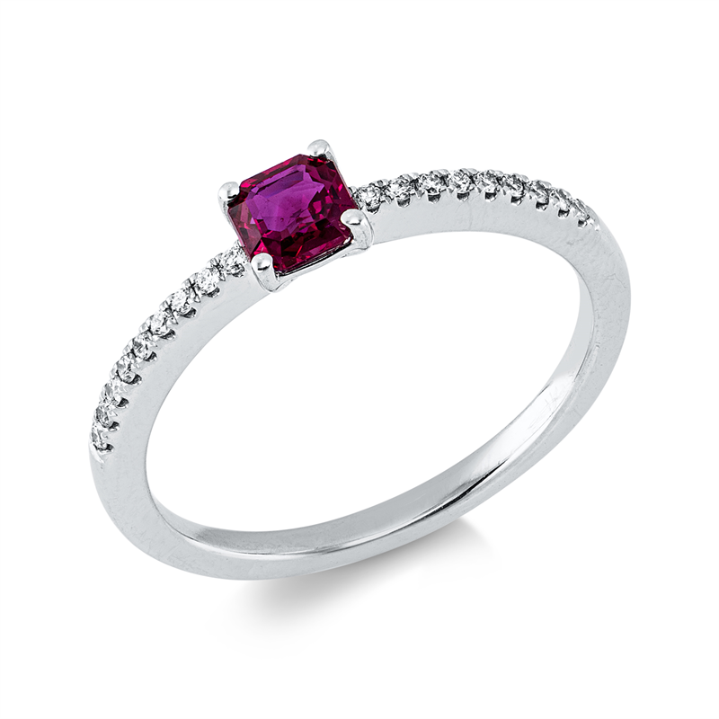 Ring mit Rubin  aus 750/-18 Karat Weißgold mit 18 Diamanten 0