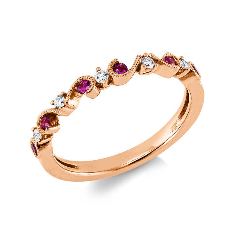 Ring mit Rubin  aus 750/-18 Karat Rotgold mit 5 Diamanten 0