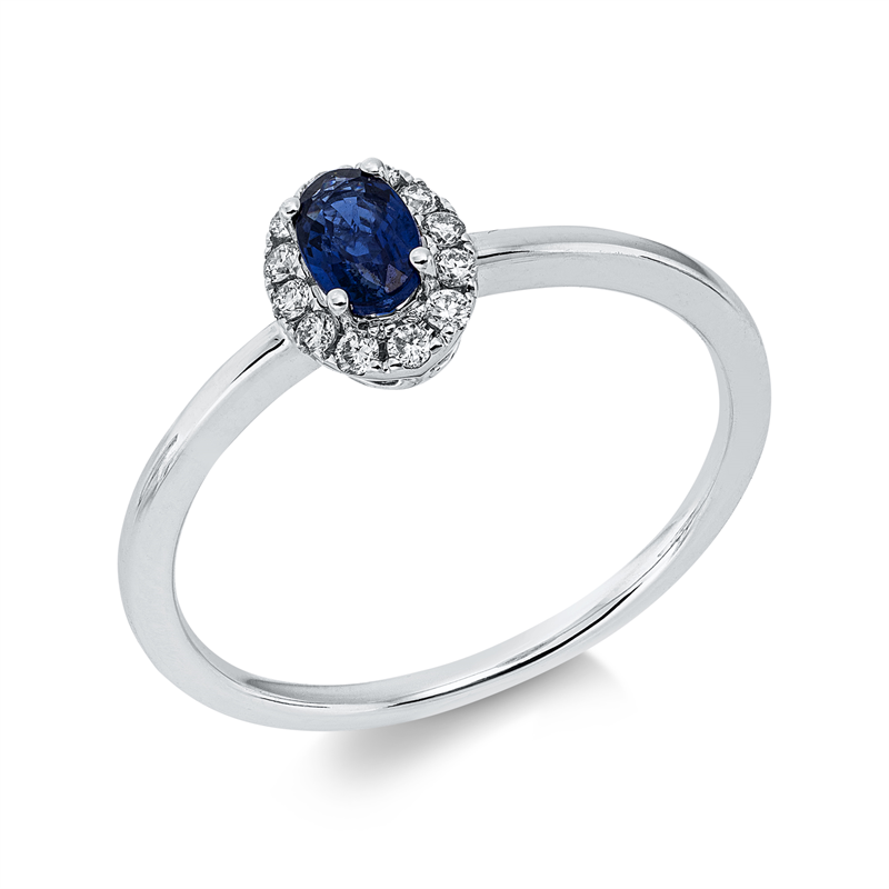 Ring mit Saphir  aus 750/-18 Karat Weißgold mit 12 Diamanten 0