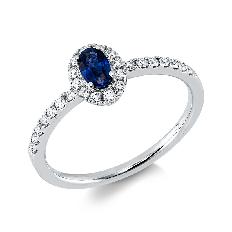 Ring mit Saphir  aus 750/-18 Karat Weißgold mit 26 Diamanten 0