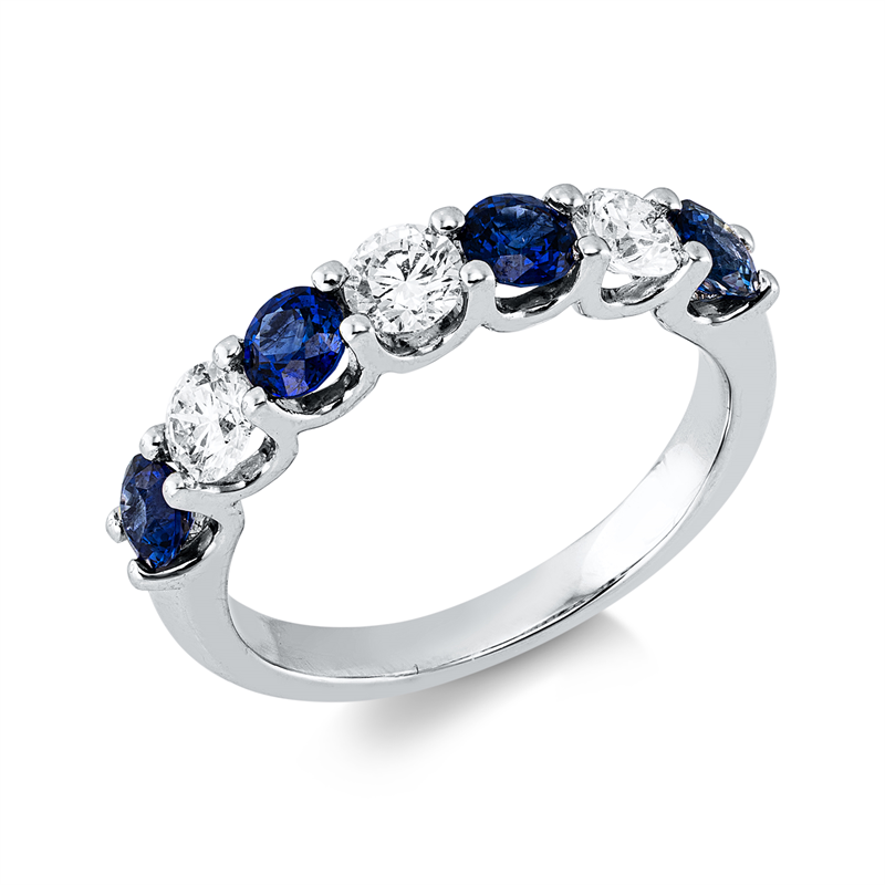 Ring mit Saphir  aus 750/-18 Karat Weißgold mit 3 Diamanten 0