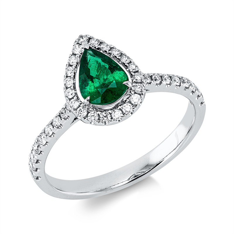 Ring mit Smaragd  aus 750/-18 Karat Weißgold mit 38 Diamanten 0