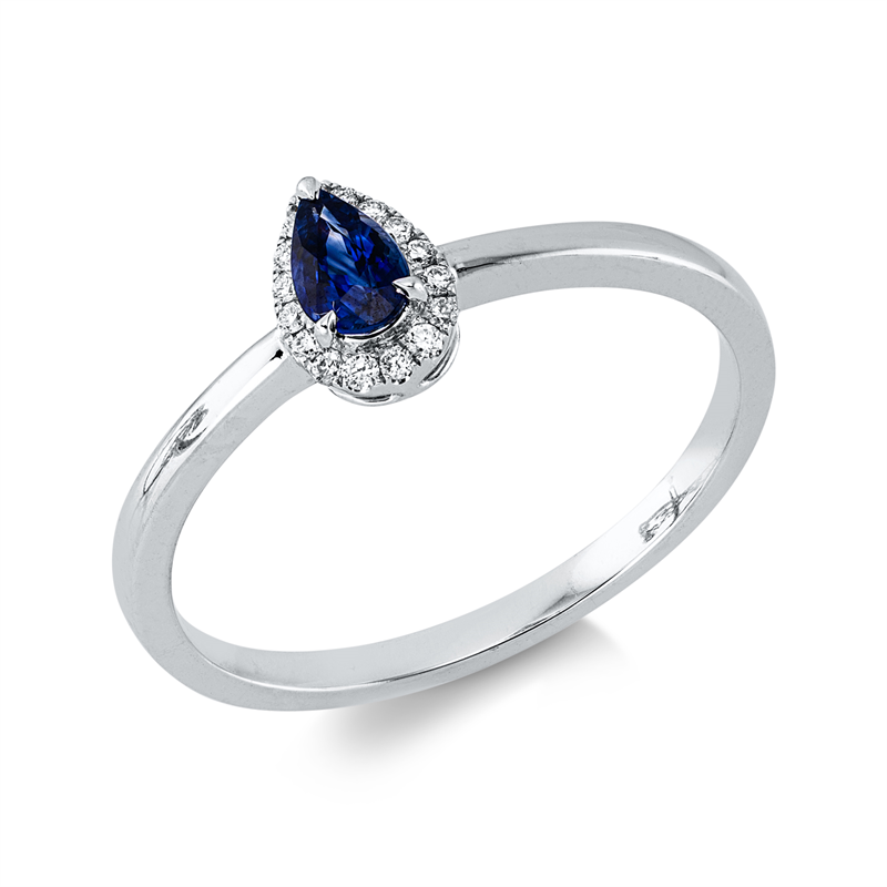 Ring mit Saphir  aus 750/-18 Karat Weißgold mit 16 Diamanten 0