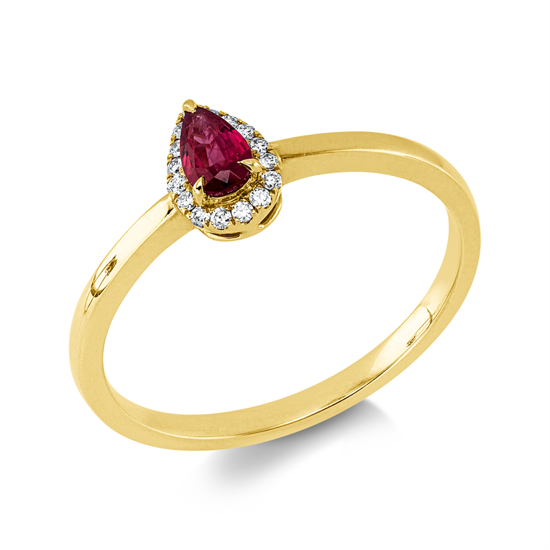 Ring mit Rubin  aus 750/-18 Karat Gelbgold mit 16 Diamanten 0