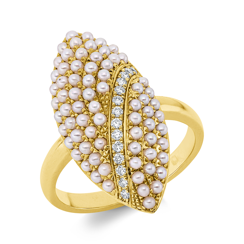 Ring   mit Süßwasserperle aus 750/-18 Karat Gelbgold mit 14 Diamanten 0