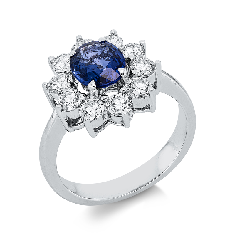 Ring mit Saphir  aus 750/-18 Karat Weißgold mit 10 Diamanten 1