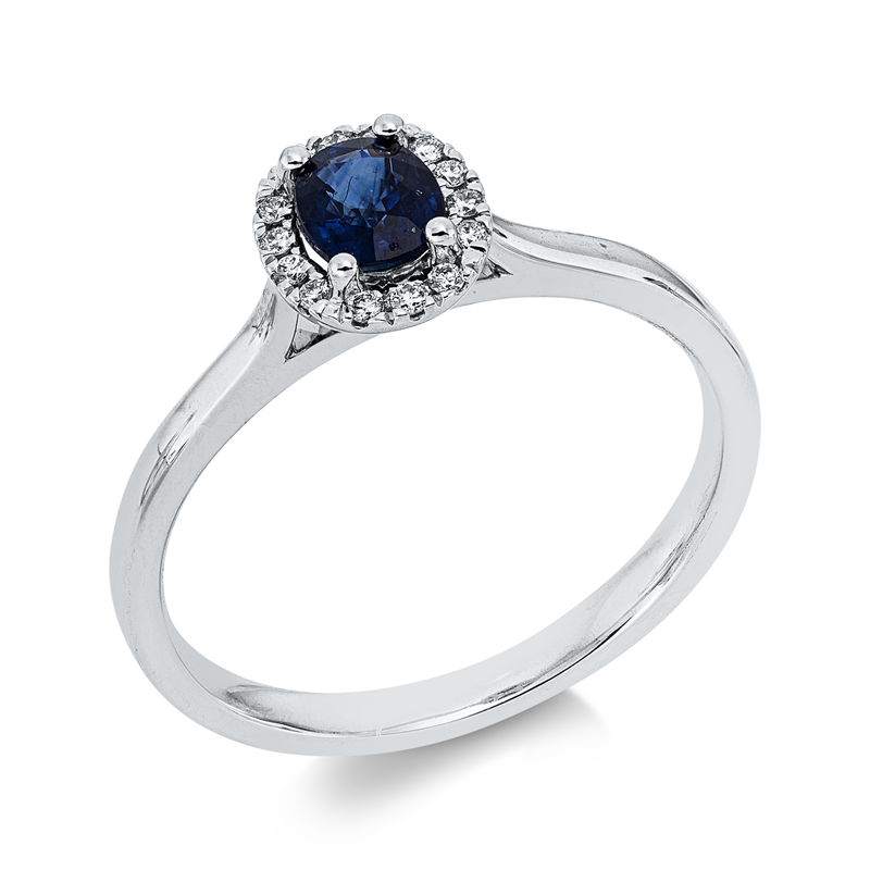 Ring mit Saphir  aus 750/-18 Karat Weißgold mit 14 Diamanten 0