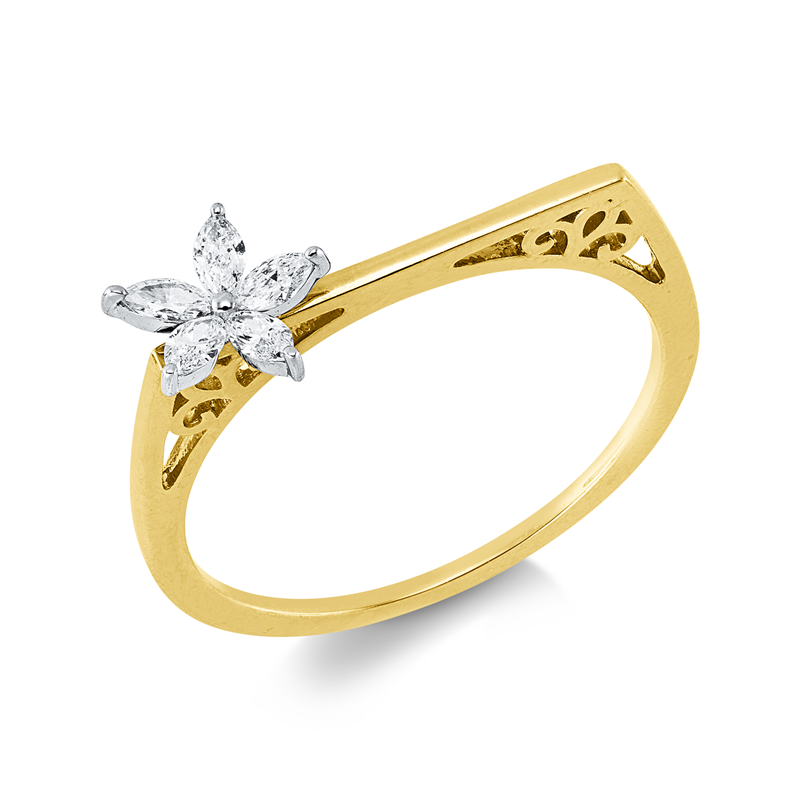 Ring    aus 750/-18 Karat Gelbgold / Weißgold mit 5 Diamanten 0