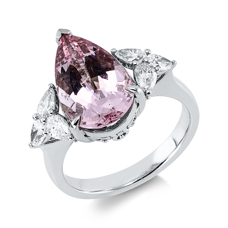 Ring mit Morganit  aus 750/-18 Karat Weißgold mit 9 Diamanten 0