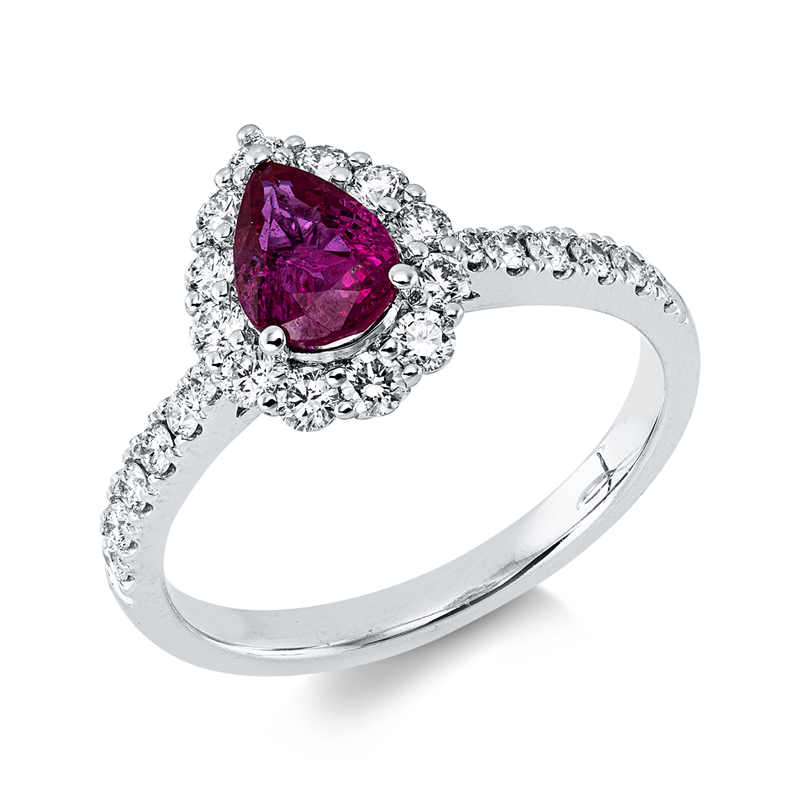 Ring mit Rubin  aus 750/-18 Karat Weißgold mit 24 Diamanten 0