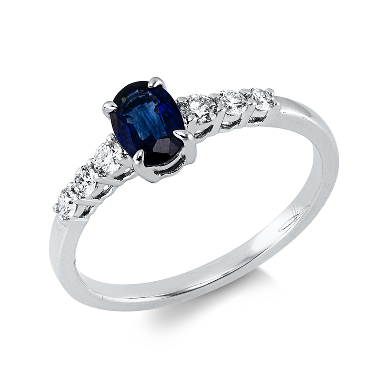 Ring mit Saphir  aus 750/-18 Karat Weißgold mit 6 Diamanten 0
