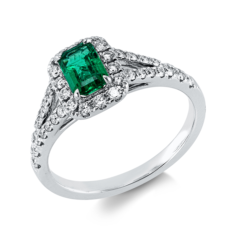 Ring mit Smaragd  aus 750/-18 Karat Weißgold mit 36 Diamanten 0