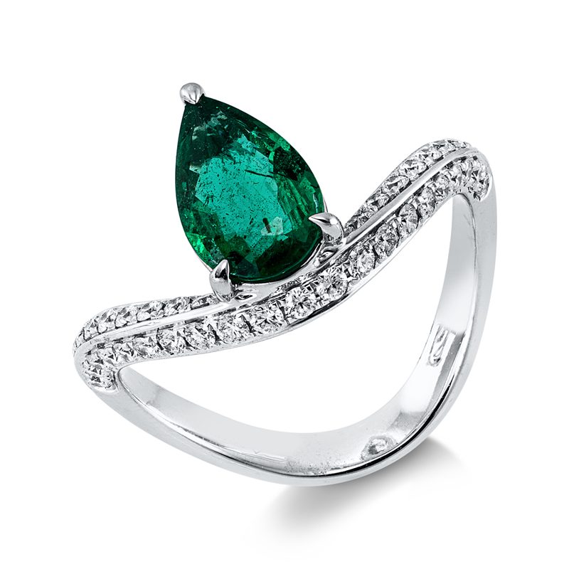 Ring mit Smaragd  aus 750/-18 Karat Weißgold mit 39 Diamanten 0