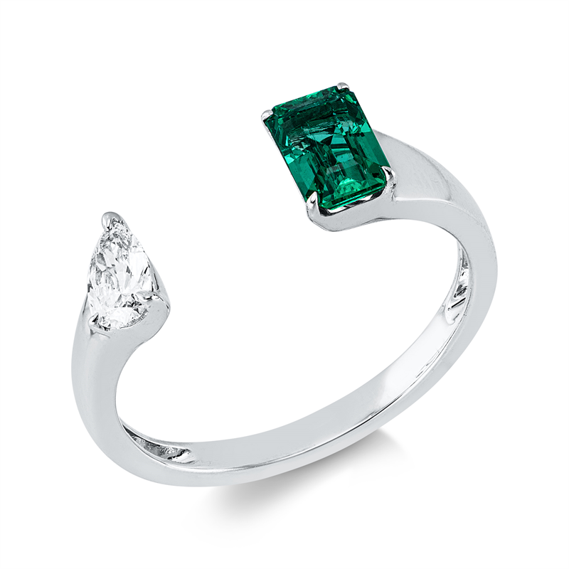 Ring mit Smaragd  aus 750/-18 Karat Weißgold mit 1 Diamant 0