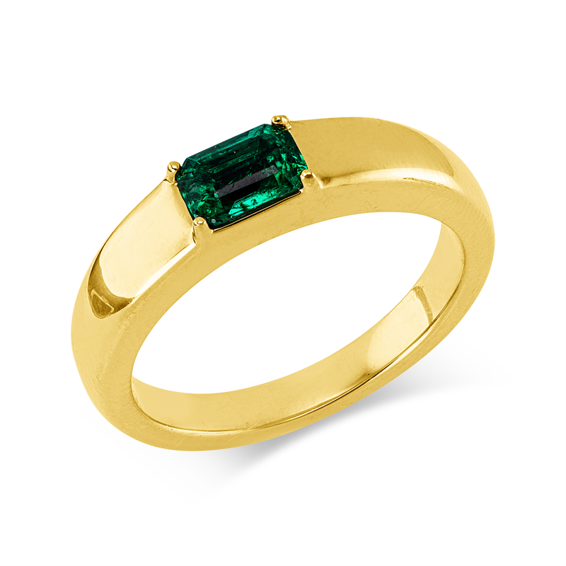 Ring mit Smaragd  aus 750/-18 Karat Gelbgold mit 2 Diamanten 0
