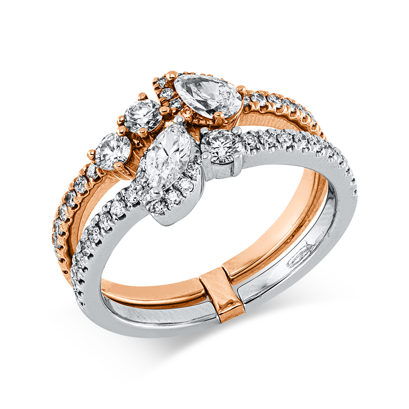 Ring    aus 750/-18 Karat Rotgold / Weißgold mit 55 Diamanten 0