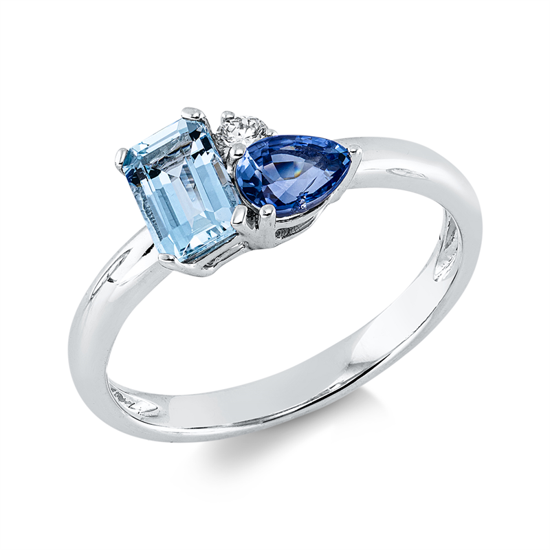 Ring mit Saphir  aus 750/-18 Karat Weißgold mit 1 Diamant 0