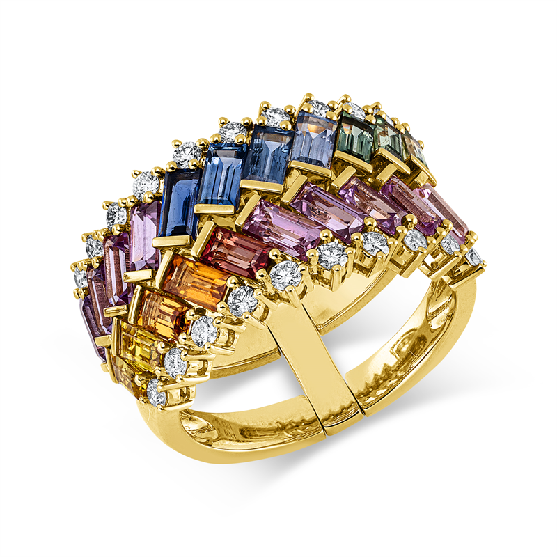 Ring mit Saphir  aus 750/-18 Karat Gelbgold mit 21 Diamanten 0