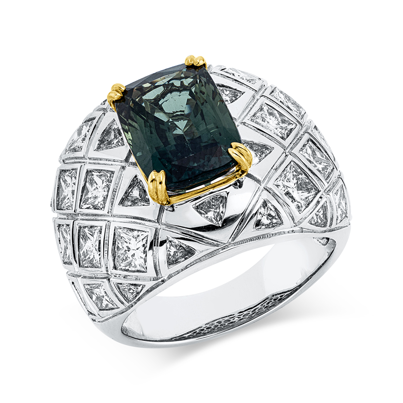 Ring mit Turmalin  aus 750/-18 Karat Weißgold / Gelbgold mit 34 Diamanten 3