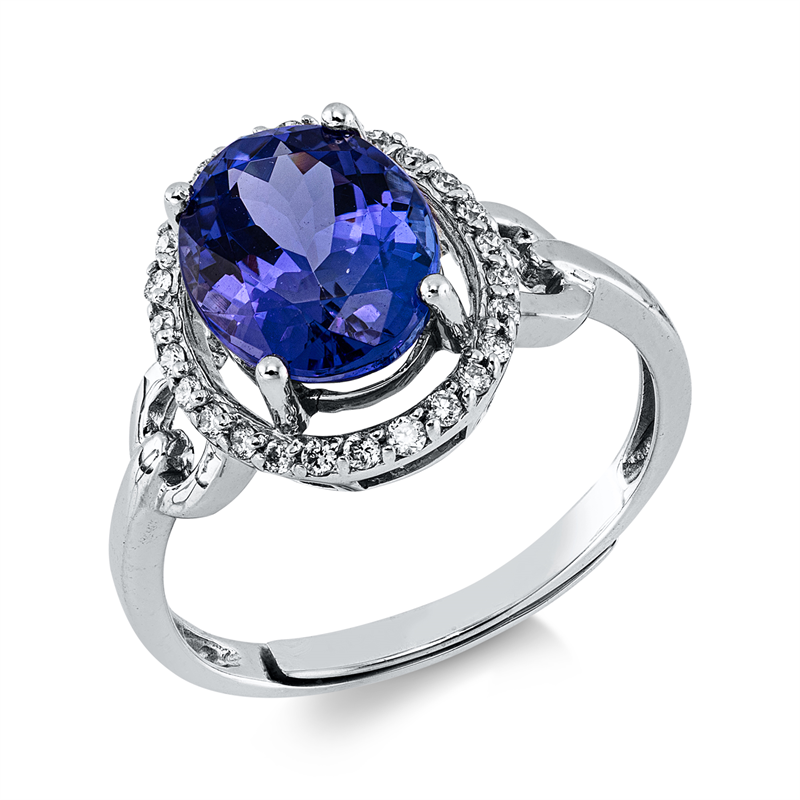 Ring mit Tansanit  aus 750/-18 Karat Weißgold mit 26 Diamanten 0