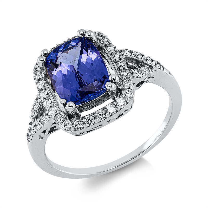 Ring mit Tansanit  aus 750/-18 Karat Weißgold mit 40 Diamanten 0