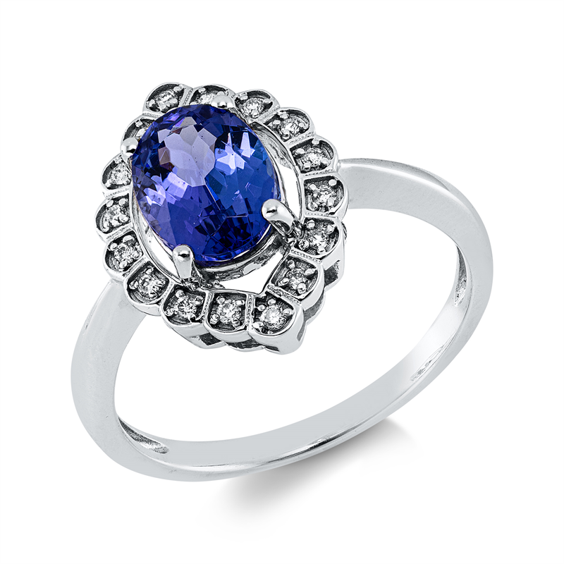 Ring mit Tansanit  aus 750/-18 Karat Weißgold mit 16 Diamanten 0