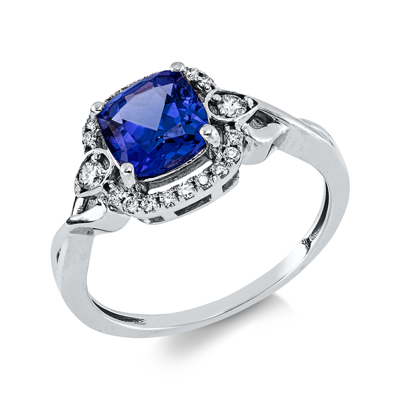 Ring mit Tansanit  aus 750/-18 Karat Weißgold mit 20 Diamanten 0