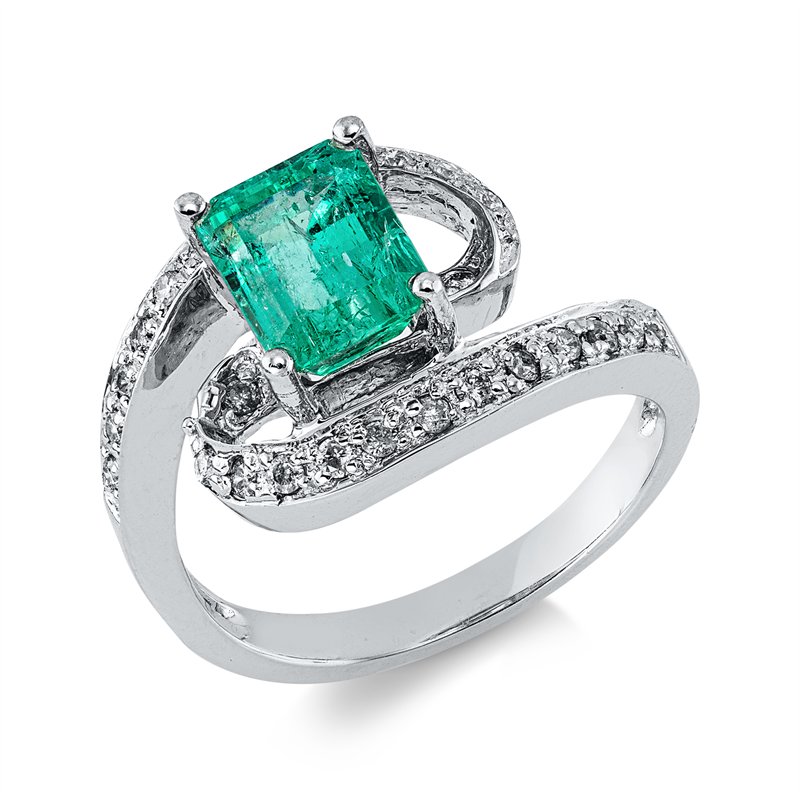 Ring mit Smaragd  aus 750/-18 Karat Weißgold mit 26 Diamanten 0