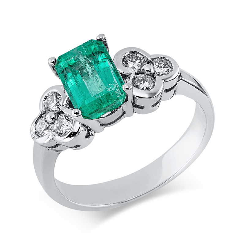 Ring mit Smaragd  aus 750/-18 Karat Weißgold mit 6 Diamanten 0