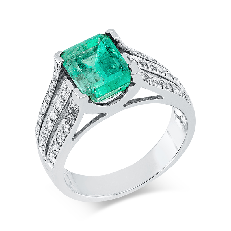 Ring mit Smaragd  aus 750/-18 Karat Weißgold mit 36 Diamanten 0