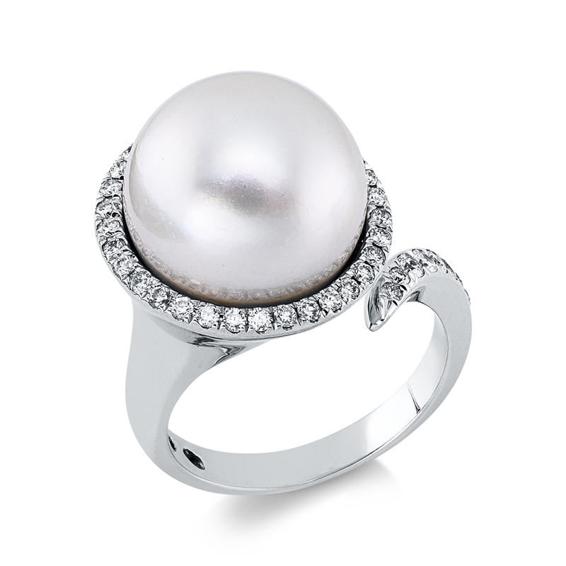 Ring   mit Süßwasserperle aus 750/-18 Karat Weißgold mit 41 Diamanten 0