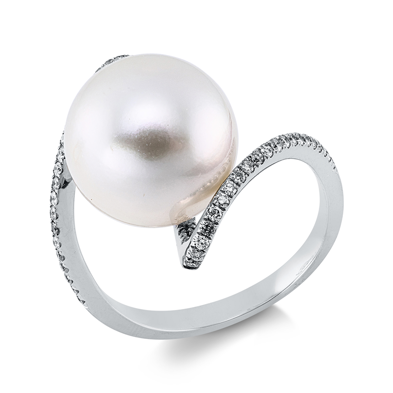 Ring   mit Süßwasserperle aus 750/-18 Karat Weißgold mit 46 Diamanten 0