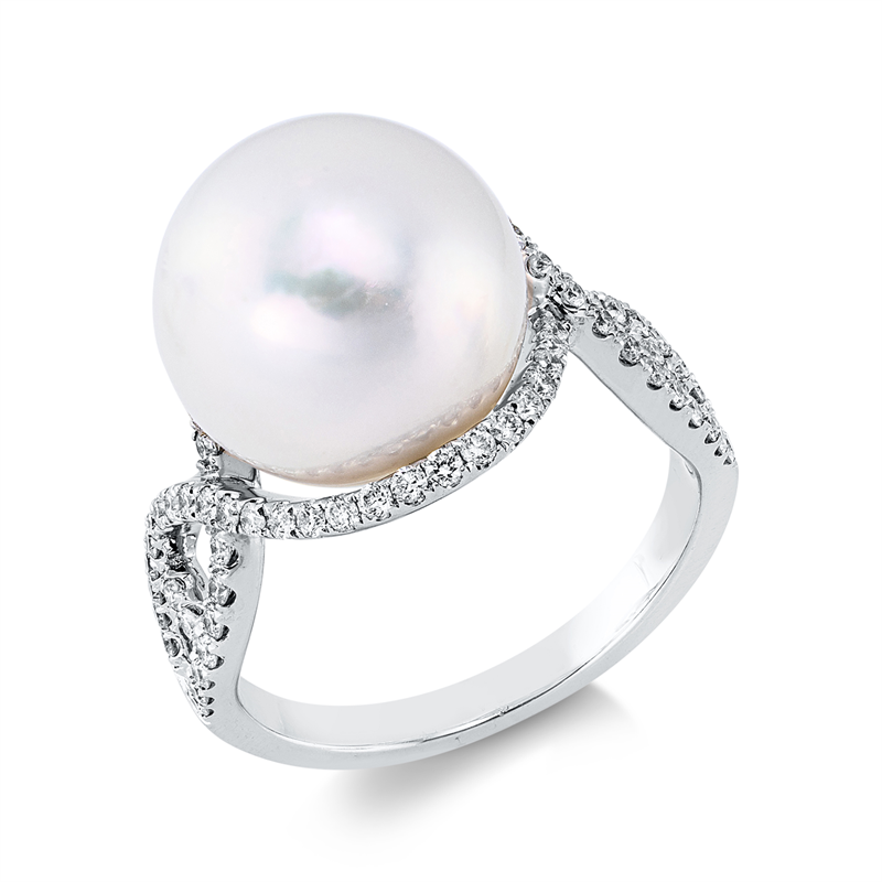 Ring   mit Süßwasserperle aus 750/-18 Karat Weißgold mit 68 Diamanten 0