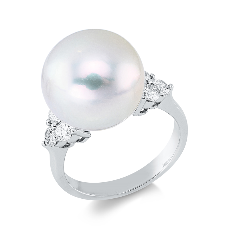Ring   mit Süßwasserperle aus 750/-18 Karat Weißgold mit 6 Diamanten 0