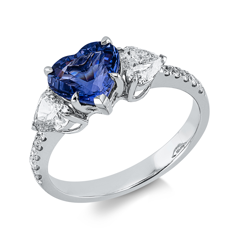 Ring mit Saphir  aus 750/-18 Karat Weißgold mit 12 Diamanten 0