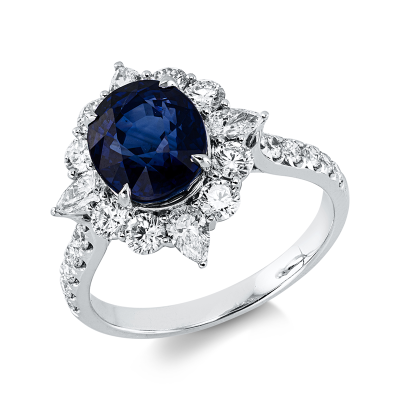 Ring mit Saphir  aus 750/-18 Karat Weißgold mit 24 Diamanten 1