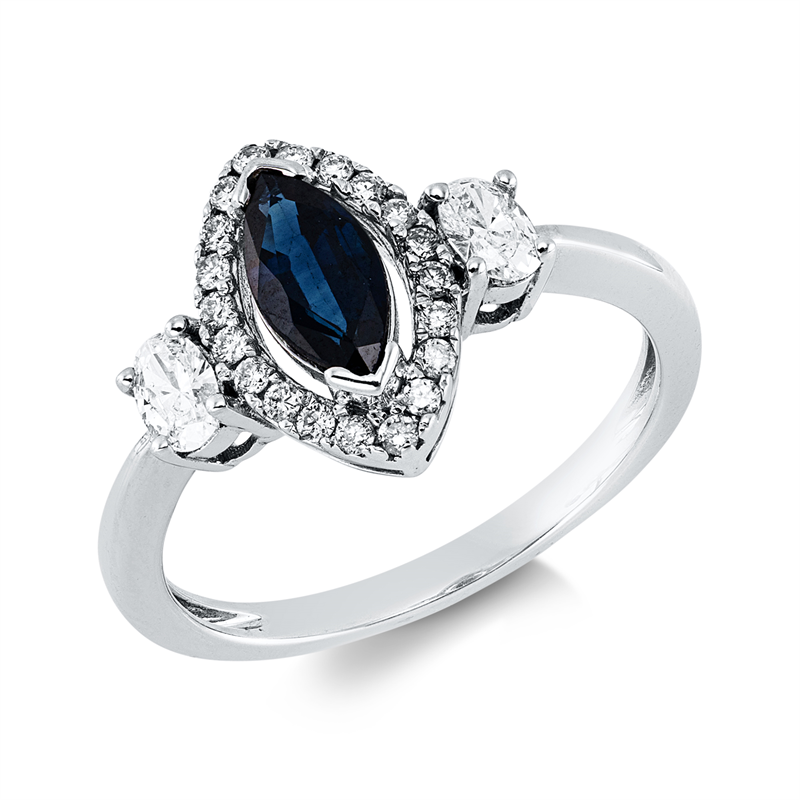 Ring mit Saphir  aus 750/-18 Karat Weißgold mit 22 Diamanten 0