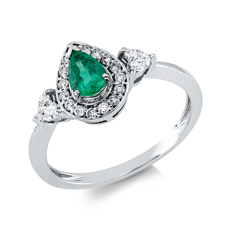 Ring mit Smaragd  aus 750/-18 Karat Weißgold mit 18 Diamanten 0