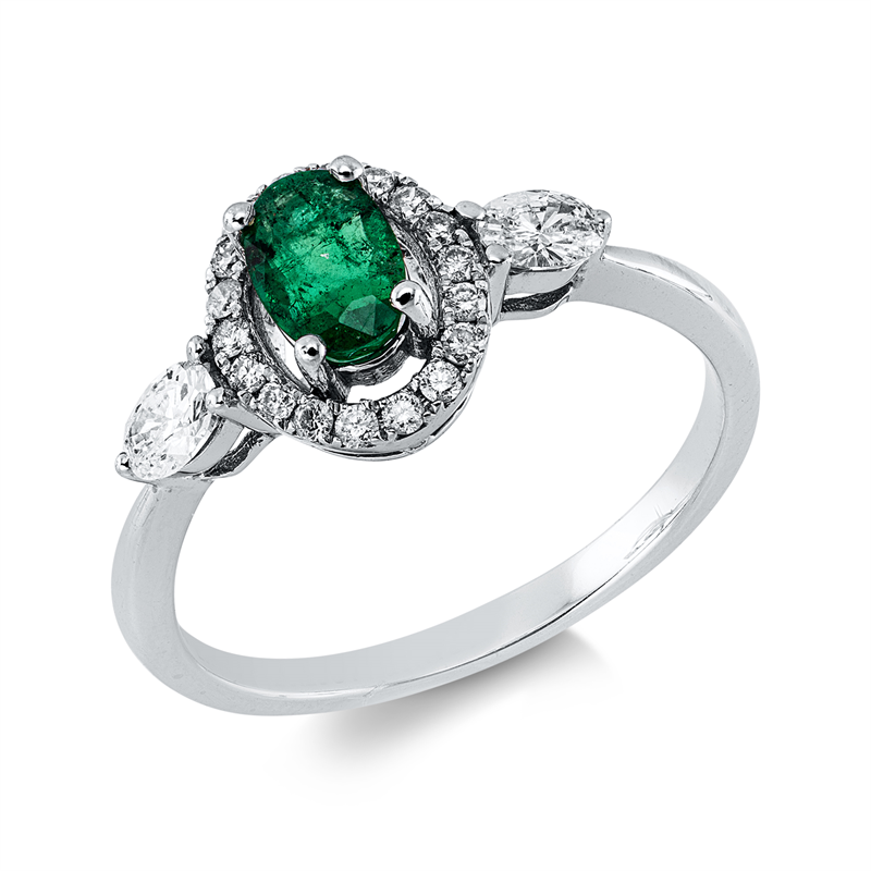 Ring mit Smaragd  aus 750/-18 Karat Weißgold mit 20 Diamanten 0