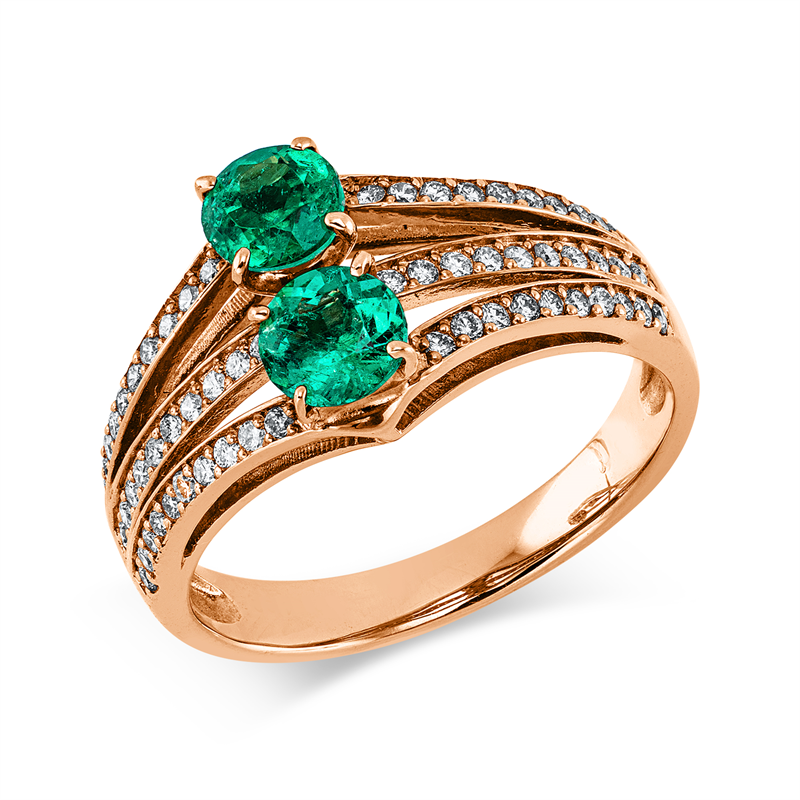 Ring mit Smaragd  aus 750/-18 Karat Rotgold mit 63 Diamanten 0