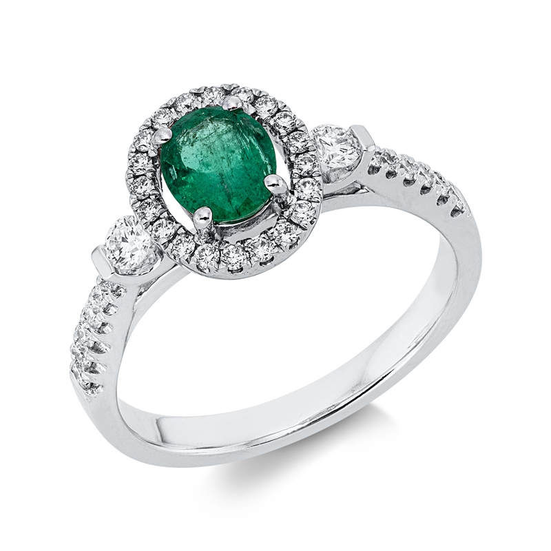 Ring mit Smaragd  aus 750/-18 Karat Weißgold mit 33 Diamanten 0
