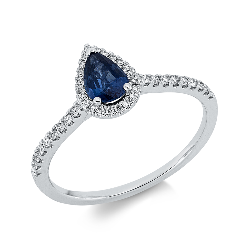 Ring mit Saphir  aus 750/-18 Karat Weißgold mit 42 Diamanten 0