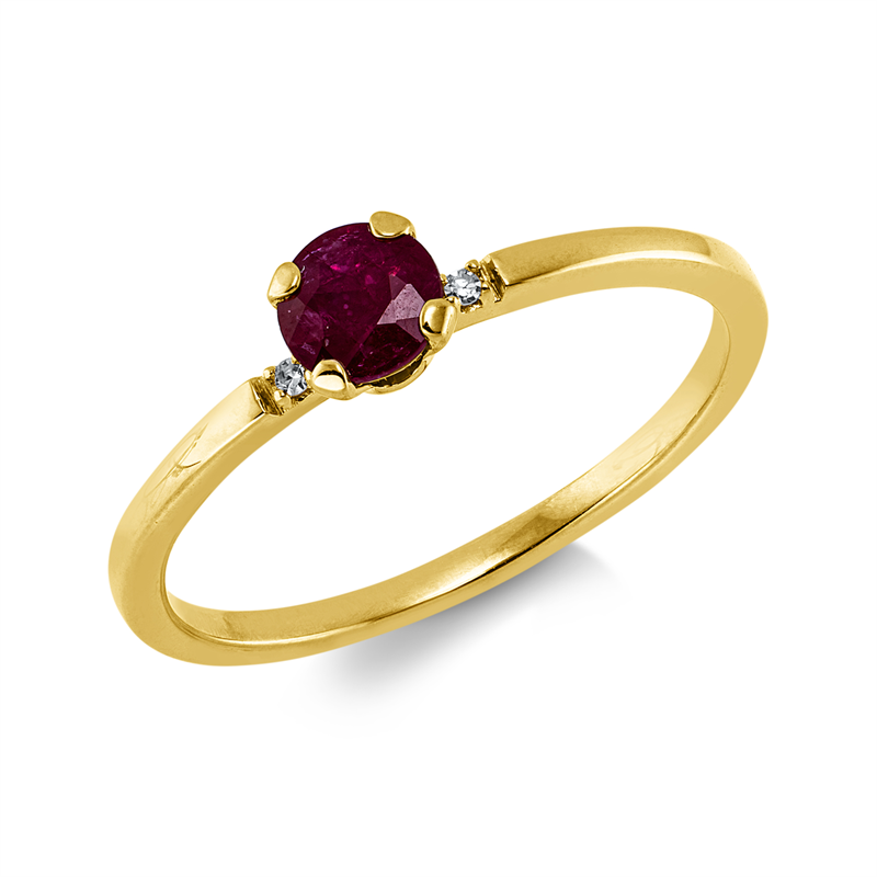 Ring mit Rubin  aus 750/-18 Karat Gelbgold mit 2 Diamanten 0