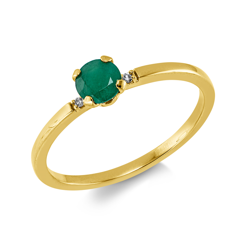 Ring mit Smaragd  aus 750/-18 Karat Gelbgold mit 2 Diamanten 0